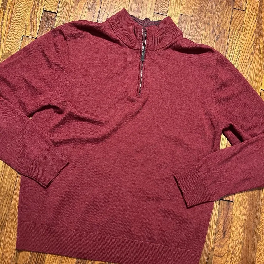 UnTuckIt Quarter Zip Men's Sweater Size Large 100% Merino Wool Sweater Maroon